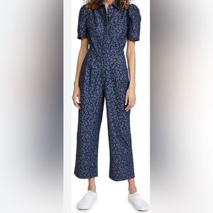 Cheetah Raw Denim Jumpsuit Puff Sleeves